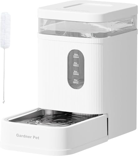 Gardner Pet 6.5L Distributeur Eau Chat Automatique, Gamelle Chat Automatique par Gravité, Distributeur Eau Chien avec Gamelle en Acier Inoxydable, Pas d'électricité, sans BPA - Blanc