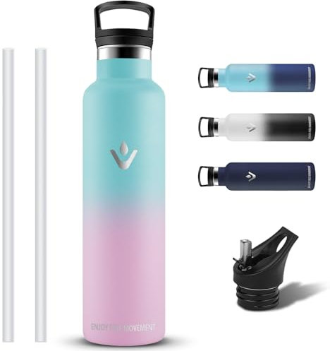 Bouteille d'eau en acier inoxydable sans BPA pour sport, camping et randonnée 1 l