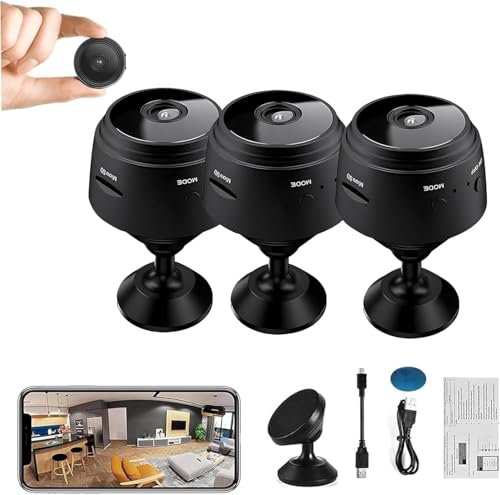 Mini telecamera di sicurezza magnetica wireless HD 1080p, wireless, per esterni, mini telecamera di sicurezza, telecamera nascosta, per casa, ufficio, auto, uso interno ed esterno (3 x nero)
