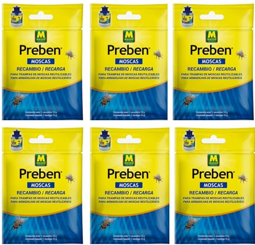 Pack 3 Unidades Recambio para Trampa de Moscas Reutilizables 15g - Preben. Eficaz para Moscas. Listo para Usar. Granulado.