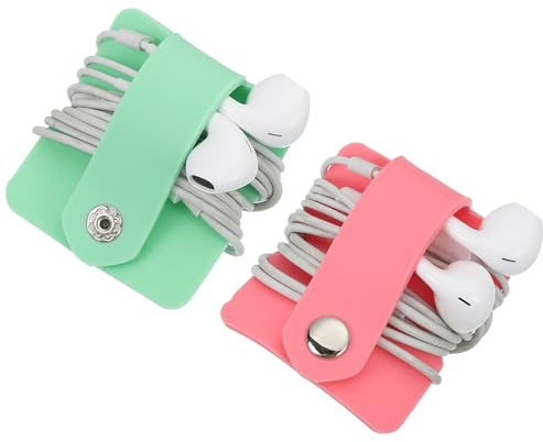sourcing map 2pcs Earbuds Holder Case, Earphone Wrap Headphone Case Cord Manager Cable Organizer Winder, Green, Pink