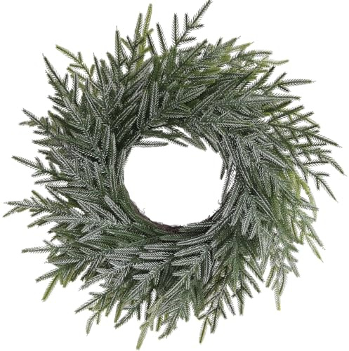 BINFEN 20 Inch Norfolk Pine Winter Wreath (Green & White) - Artificial Pine Greenery Christmas Winter Wreaths for Front Door Porch Wall Window Porch Fireplace Indoor Outdoor Decor Decorations