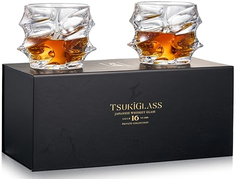TSUKIGLASS Storm Japanese Crystal Whisky Glasses – 100% Ultra Clarity Lead-Free Crystal – Set of 2 Premium 10oz Old Fashioned Tumblers for Bourbon, Scotch & Cocktails (Small, 2, Count)