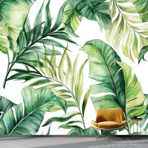 Papel pintado Patrón De Hoja De Palma 400 x 280 cm Decoración de pared moderna, Estilo Acuarela Decorativo para dormitorio, sala de estar, habitación infantil, Verde
