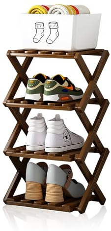ZYQUES Shoe Rack Small Bamboo, Vertical Narrow Shoe Rack Foldable Smalls Shoe Racks Small Shoe Storage for Corridors Bedrooms and Entryway(4 Tier)