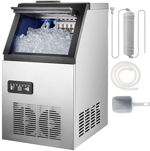 Commercial Ice Maker Machine, 132lbs/24H Ice Maker Machine with 33LBS Storage Bin, Stainless Steel Freestanding Ice Machine, Tap Water & Top Loading Under Counter ice Machine for Restaurant
