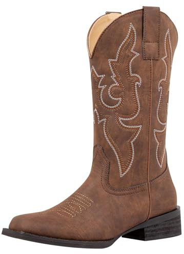 SheSole Square Toe Cowboy Boots for Women Cowgirl Boots Wide Calf Riding Western Boots Dark Brown Size 8