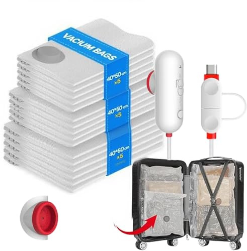 15 Pack Vacuum Storage Bags with USB Electric Pump | Reusable Compression Design for Clothes Pillows Blankets and Bedding with Space Saving Storage
