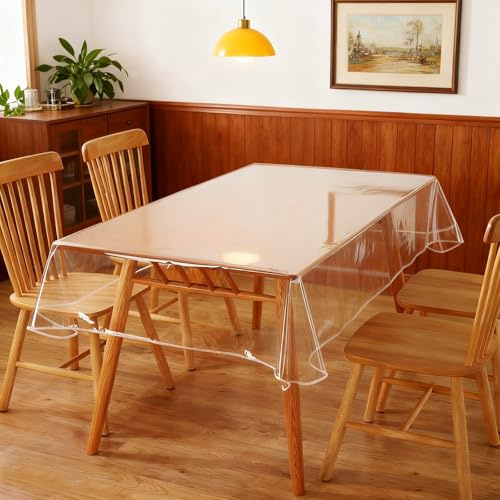 Tischdecke Transparent Abwaschbar PVC, 140x180cm Tischfolie Durchsichtige | 0.13mm Stark, Schreibtischunterlage Transparente, Wasserdicht ÖLbeständig, Mit 8 Tischdeckenklammern Geliefert