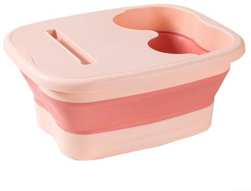 Honseadek Bassine de bain de pieds légère et pliable avec design spacieux pour la maison et les voyages Simple à nettoyer Seau de massage des pieds en plastique pour se détendre S (rose)