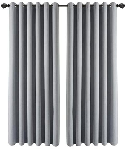 INSPIRE HOMEWARE 100% Blackout Eyelet Curtains for Living Room 66x72 Inch Drop Grey Linen Curtains Energy Saving and Privacy protection Ring Top Curtain 2 Panels & Tieback