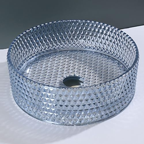 ZYCDP Vasque A Poser Verre Ronde Lavabo Cristal 360 X 360 X 115 mm Pour Salle De Bain Bleu Cristal