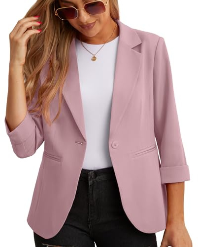 GRECERELLE Womens Blazers Casual 3/4 Sleeves Jackets Suiting & Blazers Notched Lapel Solid Elegant Coat Work Office Formal Top Outerwear with Pockets Buttons for Women UK