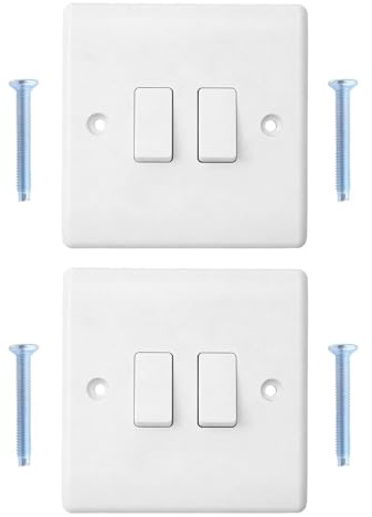 2 Gang Single Control Light Switch 2pcs, White Wall Switch with Screws, 10A, 220-250V, Self-locking Switch for Home, Office, Industrial & Commercial Use, Durable Copper Conductive Material
