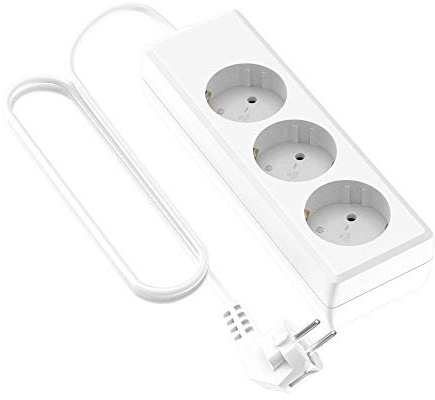 Garza - Regleta de 3 enchufes Sin interruptor y con toma de tierra, Ladrón múltiple de 1.4 metros, Hasta 3680W, Protección infantil, Cable H05W-F 3G, Color blanco