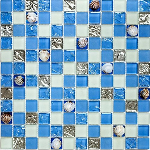 Glasmosaik Quadrat Crystal Muschel blau Transluzent Transparent 3D, Mosaikstein Format: 23x23x8 mm, Mattengröße: 300x300 mm, 10 Matten