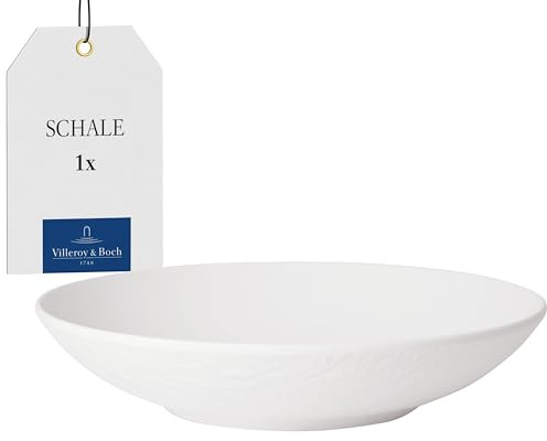Villeroy & Boch - Manufacture Rock Blanc Schale 24 cm Weiß, Spülmaschinenfest, Mikrowellensicher, Tiefer Teller, Teller für Suppen oder Pasta, Schüssel, Ramen Schüssel, Geschirr, Premium Porzellan | Premium-Porzellan, Made in Germany, 5,1 cm Höhe, spülmaschinenfest, mikrowellengeeignet, splitterfest, ideal zum Essen