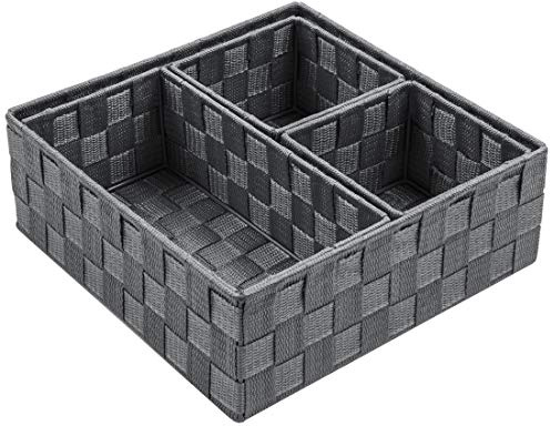 Posprica Set di 4 cestini portaoggetti da bagno, in tessuto, per cassetti, armadi, mensole, cassettiere, colore: grigio