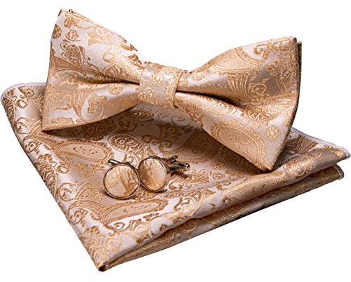 JEMYGINS Paisley Fliege und Einstecktuch mit Manschettenknöpfe Sets für Herren