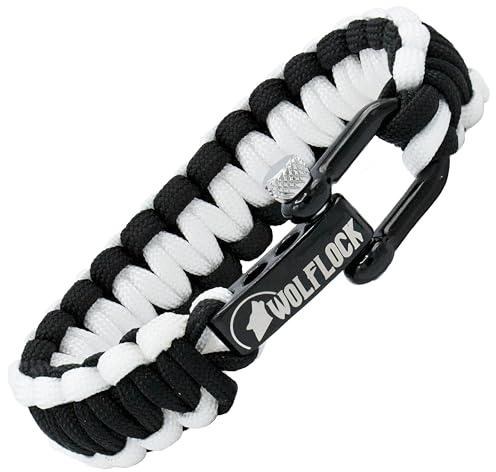 Wolflock Premium Paracord Armband für Männer - Handgeflochten mit Edelstahlverschluss in Schwarz/Weiß