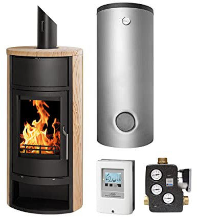 Schmitzker KS3008 Faro Sunshine Wasserführender Kaminofen - Komplett-Set mit Pufferspeicher TPSR 500L + 1 SWT, inkl. Isolierung