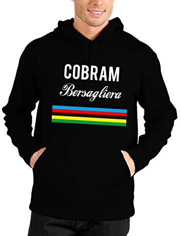 bubbleshirt Felpa Uomo Divertente con Cappuccio Cult 80 90 - Cobram Bersagliera - Idea Regalo Compleanno - Nera Taglia XL