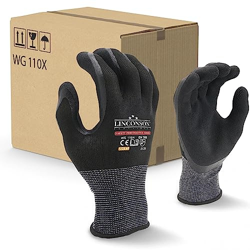 linconson 12 Pack Safety Performance Series Construction Mechanics Work Gloves (L (Pack of 12), Black)