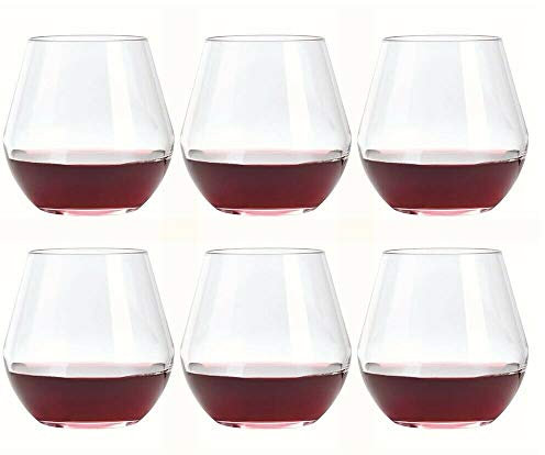 Rammento Set of 6 420ml Large Clear Stemless Red Wine Glasses | Lead-Free 10cm Wide Tumblers for White Wine, Champagne & Cocktails | Dishwasher Safe, Drinkware Dining & Parties Glassware Set for 6