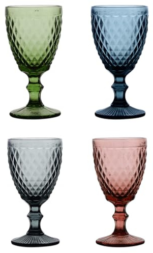Dibor Water Glass Set of 4-270ml Embossed Stemmed Water/Wine Goblets (DK28) | Dishwasher Safe, 270ml, Set of 3, Embossed, Wine Glass, Wine Goblet, Water Glass