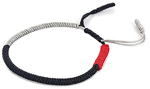 LIUYUYOUGO Geflochtenes Armband,Handgemachte Tibetisch Buddhistische Freundschaftsbänder Schwarz/Grau Polyesterfaden BFF Armbänder Feng Shui Glück Knoten Amulett Paar Armband