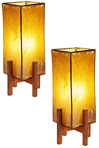Juego de 2 lámparas de mesa orientales Janka de 30 cm, lámpara de piel cuadrada, pequeñas lámparas de mesa marroquí de metal, pantalla de piel, decoración oriental de Marruecos, color marrón