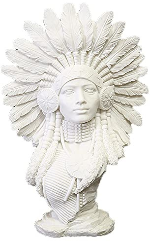 Decoración India Yeso Figurilla De La Historia Colección Decoración Del Hogar,Jefe Indio Figura Estatua Del Busto,Tallado A Mano Figura De Los Indios Nativos Americanos Escultura-B 20x9x30cm(8x4x12inc