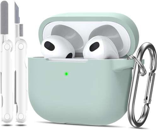 MHYALUDO für AirPods 3 Hülle, AirPods 3 Case Silicone Protective Case | Weicher Silikonschutz Mit Schlüsselanhänger und Reinigungsset, Kompatibel Mit AirPods 3, Türkis