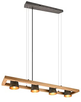 meineWunschleuchte 4-flammige Pendelleuchte mit Holzbalken und schwenkbaren Spots, Breite 100cm
