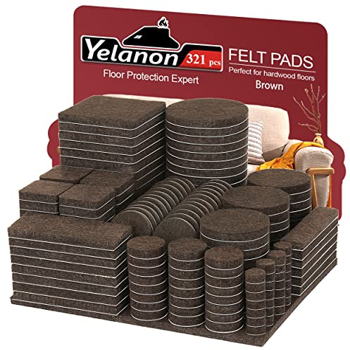 Yelanon Felt Furniture Pads - 321 Pcs Anti Scratch Floor Protectors for Hardwoods, Self Adhesive(Brown)