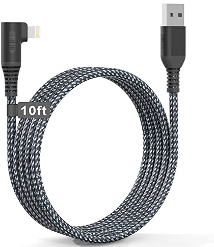 Lightning Kabel Winkel [Apple MFI-Zertifiziert] iPhone Ladekabel 3M/10Ft Nylongeflecht Lightning Kabel 90 Grad Anti-Biege Anti-Fraktur 2.4A für iPhone 13 12 11 Pro X XS Max XR Plus 8 7 6s 6 5S Pad Pod