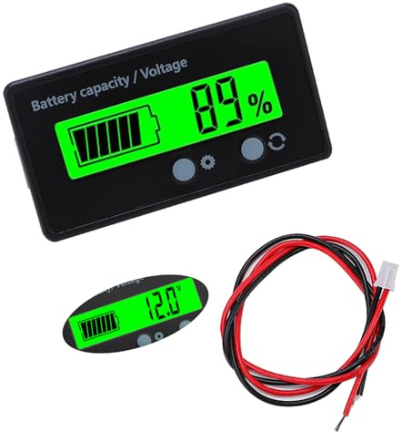VooGenzek Batterikapacitet Voltmeter Mätare Monitor, Universell LCD Digital Batterikapacitetsindikator Batteri, LCD-skärm DC 12V 24V 36V 48V Batterimätare (Grön Ljus)