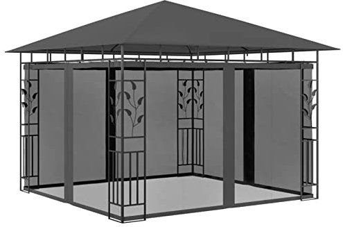 Tidyard Pavillon mit Moskitonetz & LED-Lichterkette Pop Up Faltpavillon Pavillons Gartenzelt Gartenpavillon Partyzelt Terrassenpavillon Bierzelt,3x3x2,73m Anthrazit