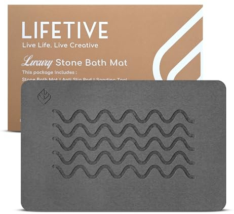 LIFETIVE Luxury Stone Bath Mat — Diatomaceous Earth Shower Mat — Instant Absorbent Surface — Eco-Friendly & Modern (Water Slate)