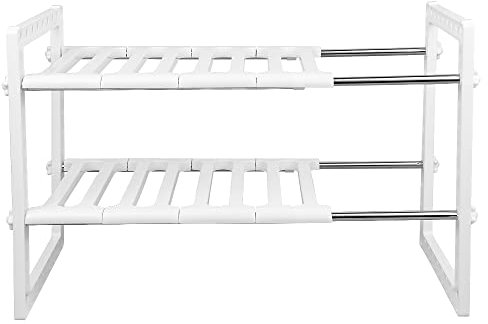 RELOVE Organiseur sous évier à 2 niveaux, étagère de rangement extensible avec étagères amovibles en plastique et tuyaux en acier, étagère pour cuisine, salle de bain