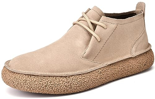 JIONS Mens Ankle Desert Chukka Boots Lace Up Suede Leather Shoes Round Toe Platform Deck Boots (Khaki 47/11.5 US)