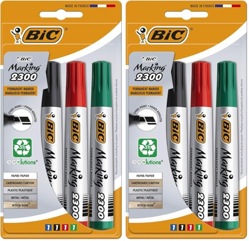 BIC Marking 2300 - Pennarelli permanenti, punta a scalpello, colori assortiti, confezione da 8