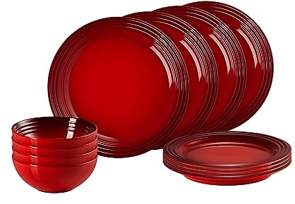 Le Creuset 12-teiliges Geschirrset aus Steinzeug, Kirschrot, 79351000607081