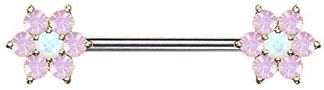Taffstyle Piercing Schmuck Brustwarzenpiercing Brustwarze Intimpiercing Brust Nippel Intim Ohr Ohrpiercing Barbell gerade Hantel Stab mit Opal Blumen Blatt Kugel Perle Gold Weiß