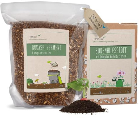 Bokashi Eimer-Nachfüllset - 5 Liter Kompostbeschleuniger flüssig (EM aktiv) + 2,5 kg Fermentationshilfe (Bokashi Ferment) Bio-Qualität - Made in Germany