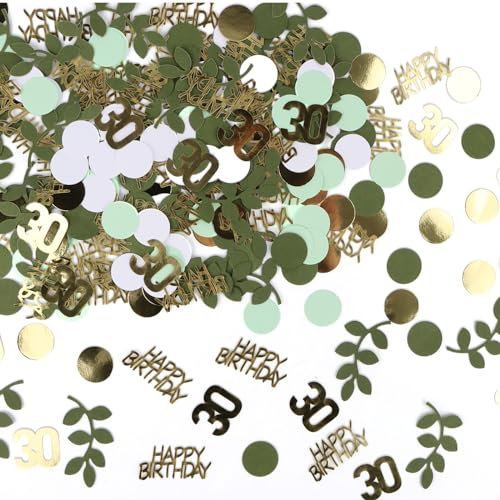 Konfetti HAPPY BIRTHDAY,400 Stück Konfetti Geburtstag Gold Grün Streudeko Deko Goldene Confetti Tischdeko für Frau Mann Geburtstag Party (30 Geburtstag)