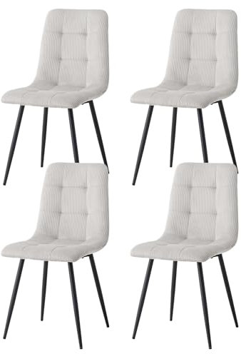 GrandCA HOME 4er-Set Esszimmerstühle,mit Cord-Polstersitz, Moderne Küchenstühle mit Metallbeinen, Grau