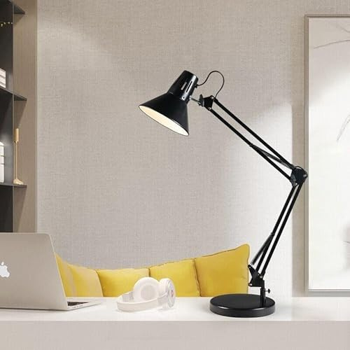 maolo Lampada da Scrivania Girevole e Snodabile E27 Struttura Metallica Resistente Braccio Estensibile Illuminazione Ufficio Casa 230V Cavo 1m Morsetto e Base Elegante Design (Nero)