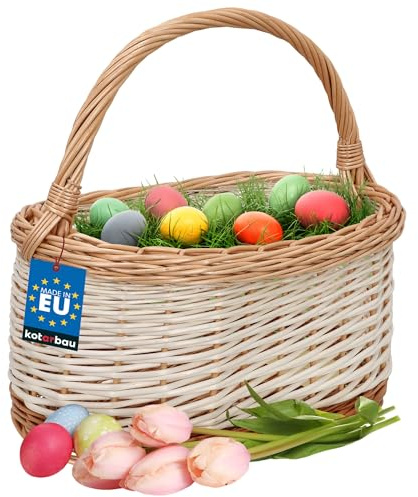 KOTARBAU® Panier de Courses en Osier Blanc Naturel 410 x 260 mm avec Anse tressé en Osier pour Les achats et pour Pique-Nique