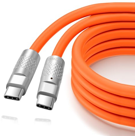 Thzzhnno Silicone USB C 3.2 Gen2 Câble 2M, Ultra Flexible et Souple USB C 20gbps 4K@60Hz Câble Charge Rapide 100W Type C Video pour Thunderbolt 3, iPad, MacBook, Galaxy s21 (Orange)